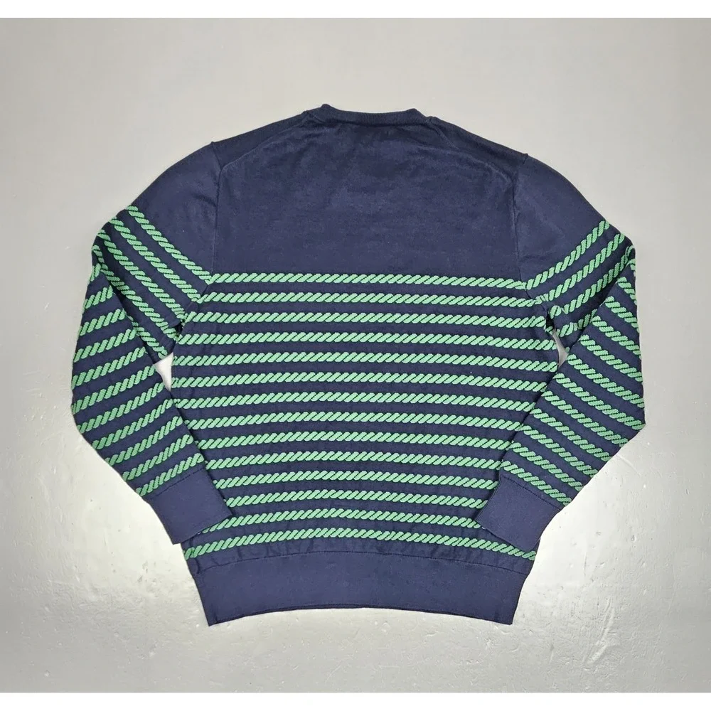 Brooks‎ Brothers Sweater Mens XL Blue Green Jacquard Mariner Stripe Crewneck